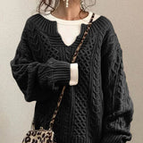Donna - Maglia con scollo a V in maglia a cavo - Comfort oversize