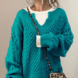 Donna - Maglia con scollo a V in maglia a cavo - Comfort oversize