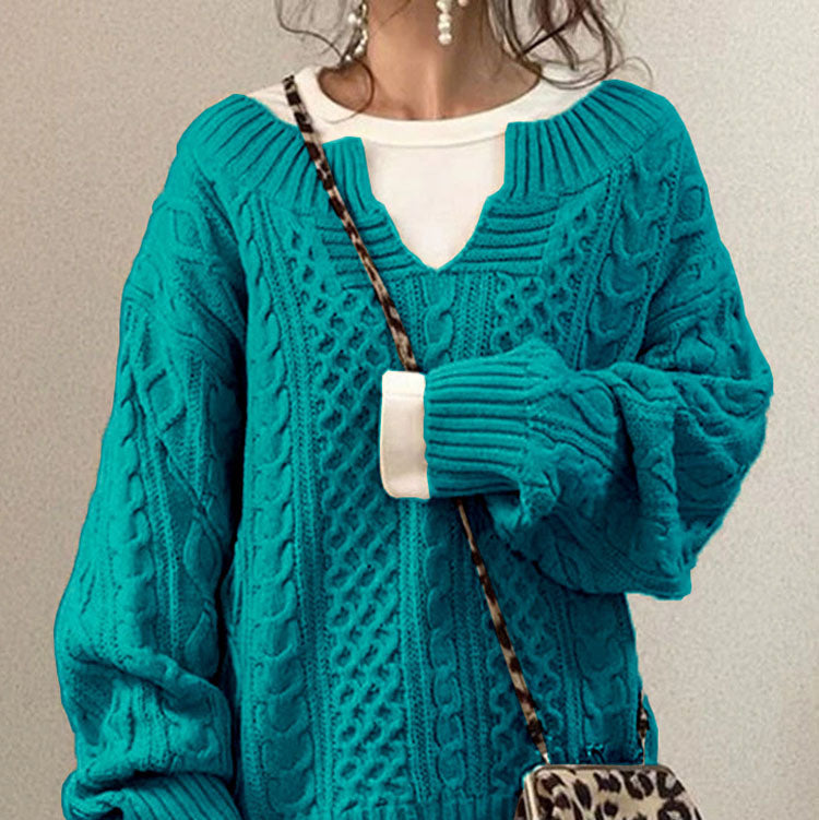Donna - Maglia con scollo a V in maglia a cavo - Comfort oversize