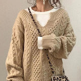 Donna - Maglia con scollo a V in maglia a cavo - Comfort oversize