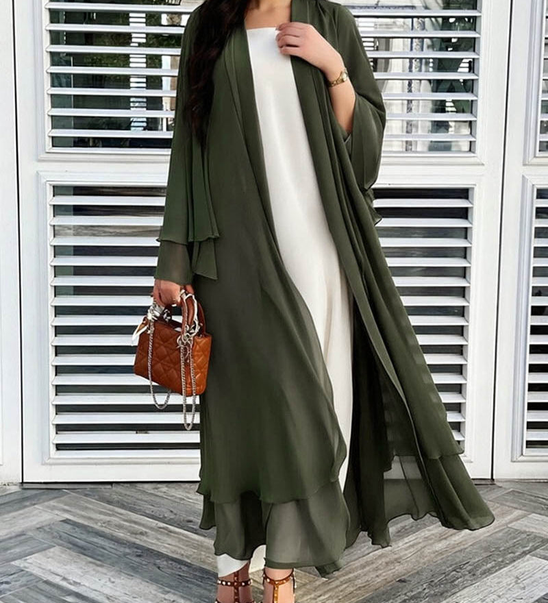 Cardigan lungo aperto da donna in chiffon trasparente
