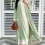 Cardigan lungo aperto da donna in chiffon trasparente