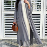 Cardigan lungo aperto da donna in chiffon trasparente