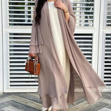 Cardigan lungo aperto da donna in chiffon trasparente