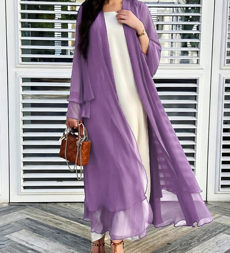 Cardigan lungo aperto da donna in chiffon trasparente