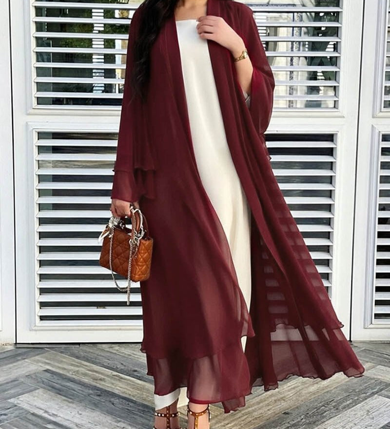 Cardigan lungo aperto da donna in chiffon trasparente