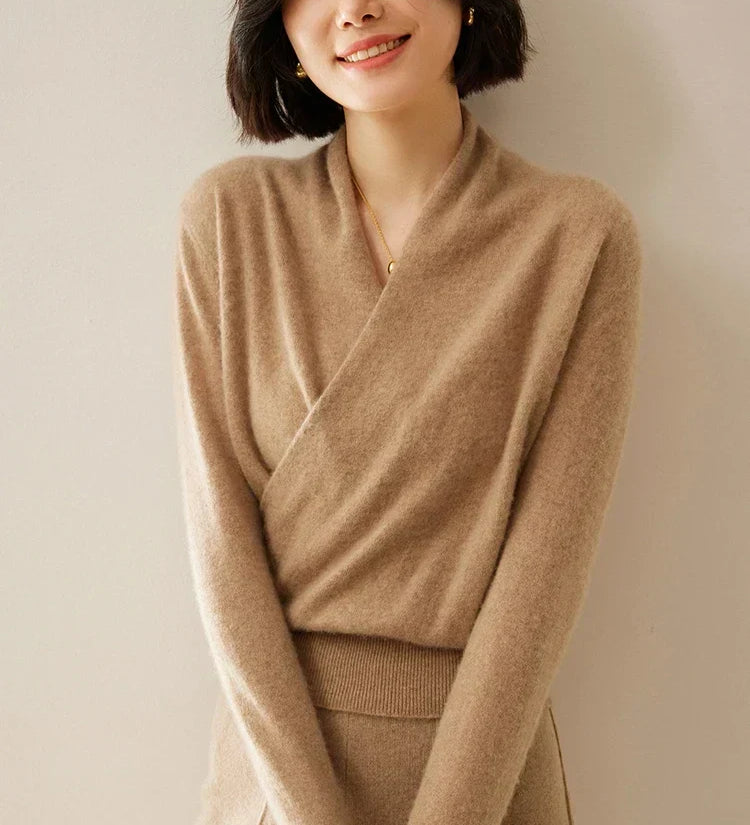 Maglione Donna con Incrocio Frontale – Maglia Sottile Raffinata per Ufficio e Abbigliamento Smart Casual