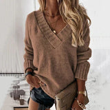 Maglione da donna oversize in maglia con scollo a V – Pullover morbido per creare look a strati senza sforzo nelle giornate fredde