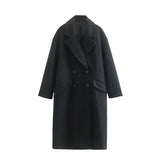 Cappotto lungo in lana premium da donna - Cappotto lungo doppiopetto