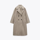 Cappotto lungo in lana premium da donna - Cappotto lungo doppiopetto