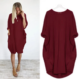 Abito midi oversize in cotone da donna - Casual a maniche lunghe