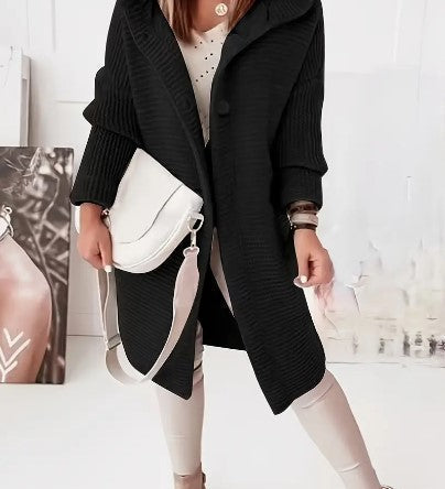 Cappotto cardigan lungo da donna in maglia grossa con cappuccio – Strato invernale comodo per tutti i giorni