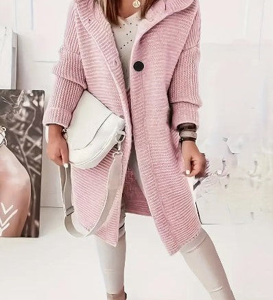 Cappotto cardigan lungo da donna in maglia grossa con cappuccio – Strato invernale comodo per tutti i giorni