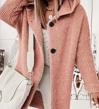 Cappotto cardigan lungo da donna in maglia grossa con cappuccio – Strato invernale comodo per tutti i giorni