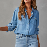 Camicia in denim elegante da donna - vestibilità comoda manica lunga bottoni