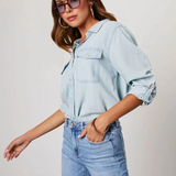 Camicia in denim elegante da donna - vestibilità comoda manica lunga bottoni
