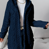 Cardigan con cappuccio in maglia a trecce da donna – Maniche lunghe morbide e comode