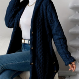 Cardigan con cappuccio in maglia a trecce da donna – Maniche lunghe morbide e comode