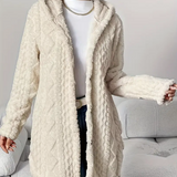 Cardigan con cappuccio in maglia a trecce da donna – Maniche lunghe morbide e comode