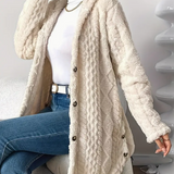 Cardigan con cappuccio in maglia a trecce da donna – Maniche lunghe morbide e comode
