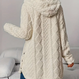 Cardigan con cappuccio in maglia a trecce da donna – Maniche lunghe morbide e comode