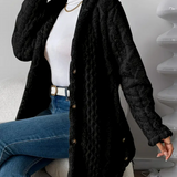 Cardigan con cappuccio in maglia a trecce da donna – Maniche lunghe morbide e comode