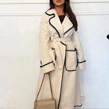 Elegante trench lungo patchwork da donna