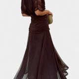 Elegante abito lungo da donna con scollo a V e stampa floreale – Abito estivo lungo e fluido