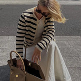 Cardigan a righe color block da donna – Maglieria casual con bottoni