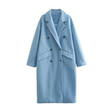 Cappotto lungo in lana premium da donna - Cappotto lungo doppiopetto
