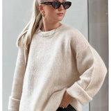 Maglione da donna in maglia morbida e soffice con girocollo – Pullover comodo e rilassato per vestirsi a strati ogni giorno