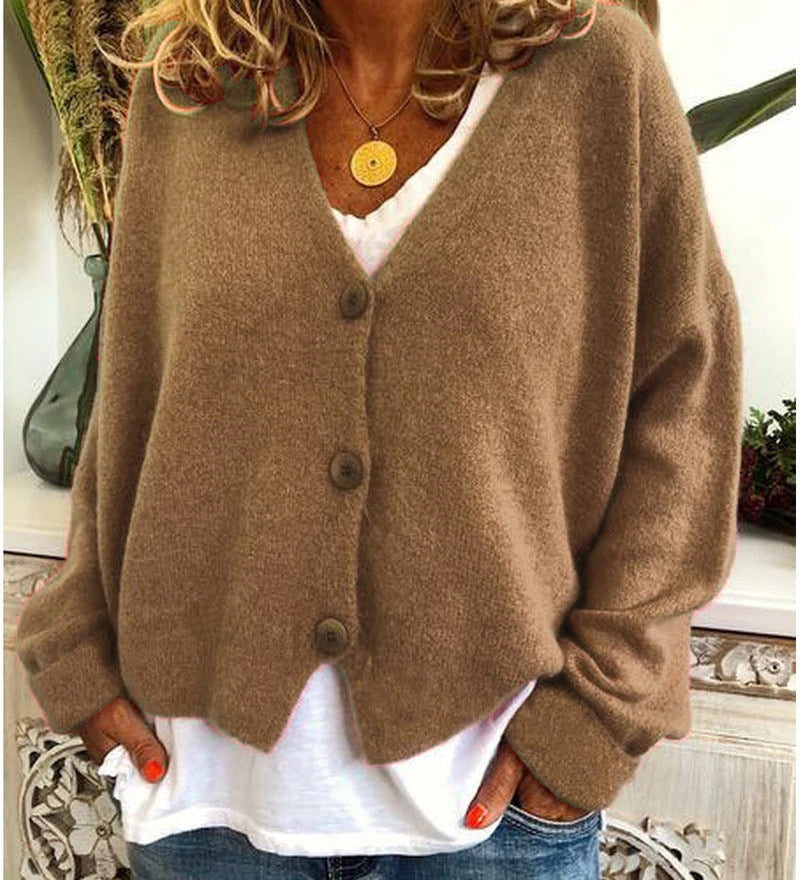 Cardigan donna morbido con bottoni – Maglia leggera con scollo a V per ufficio, viaggi e casa