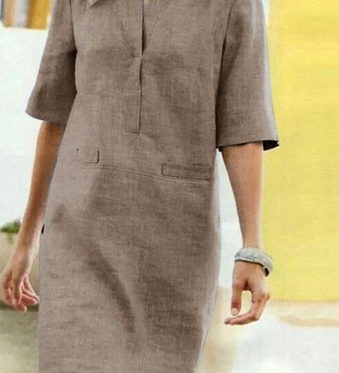 Abito Femminile Scollo V – Adatto per Primavera e Estate, Con Maniche Corte