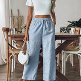 Pantaloni in lino a righe da donna a gamba ampia - Leggeri e casual