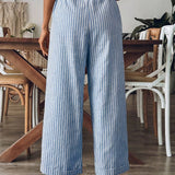 Pantaloni in lino a righe da donna a gamba ampia - Leggeri e casual