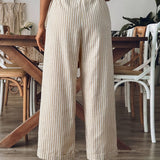 Pantaloni in lino a righe da donna a gamba ampia - Leggeri e casual