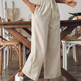 Pantaloni in lino a righe da donna a gamba ampia - Leggeri e casual