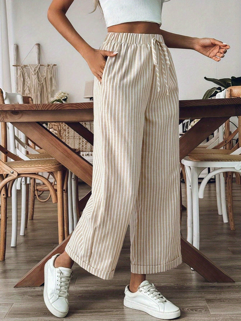 Pantaloni in lino a righe da donna a gamba ampia - Leggeri e casual