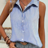 Blusa Senza Maniche da Donna – Con Collo e Bottoni, Casual per l'Uso Estivo