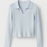 Maglione a coste da donna con collo a V e vestibilità corta