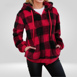 Donna - Felpa con cappuccio a quadri con mezza zip - Stile Accogliente