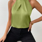 Blusa da donna in raso con scollo all'americana – Elegante top in seta con laccetti al collo