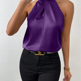 Blusa da donna in raso con scollo all'americana – Elegante top in seta con laccetti al collo
