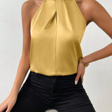 Blusa da donna in raso con scollo all'americana – Elegante top in seta con laccetti al collo