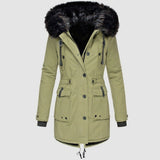 Donna - Cappotto sartoriale di media lunghezza - Cappuccio in pelliccia sintetica
