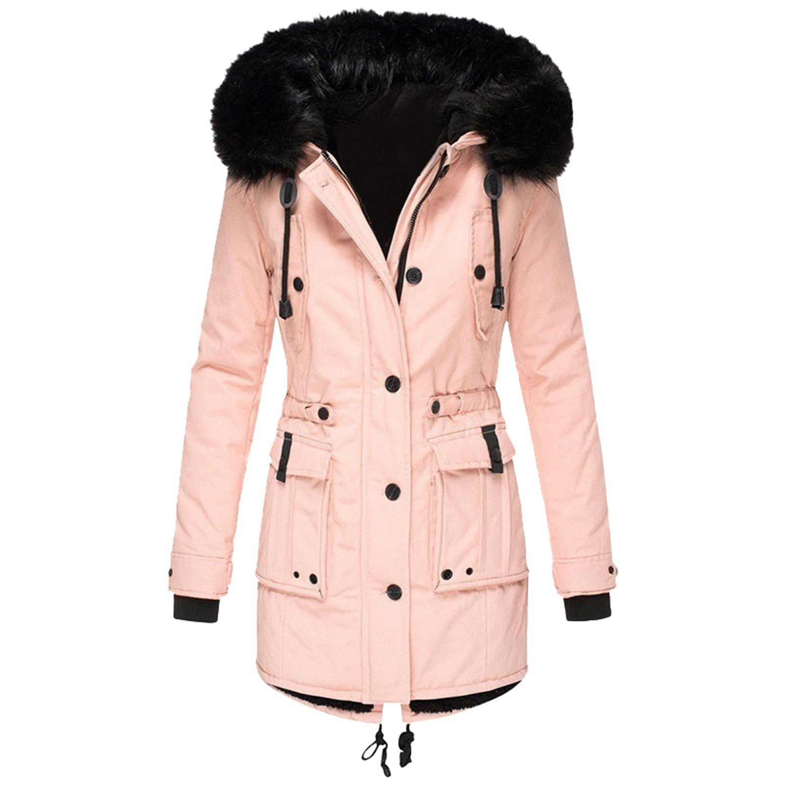 Donna - Cappotto sartoriale di media lunghezza - Cappuccio in pelliccia sintetica