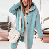 Donna - Cardigan lungo in maglia con cappuccio - Fronte bottoni