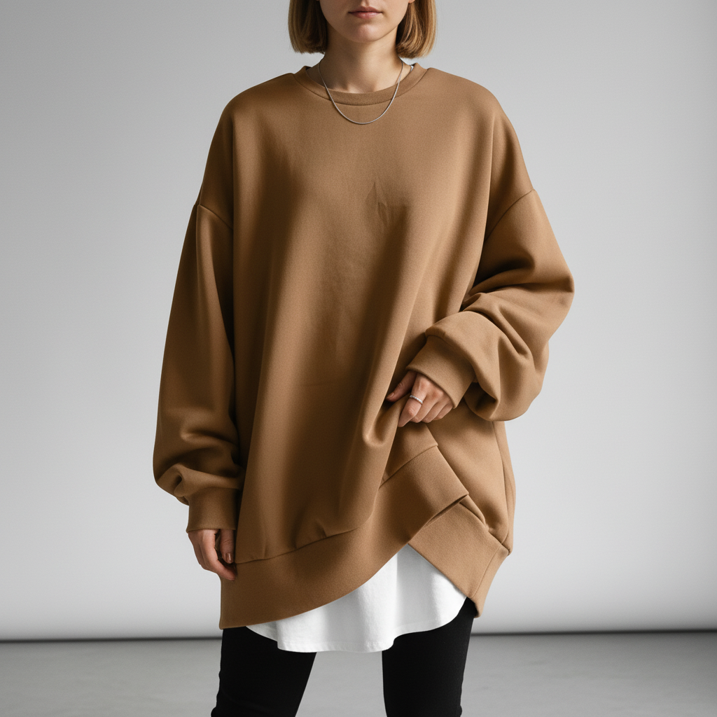 Felpa oversize da donna con scollo rotondo e spalle scese
