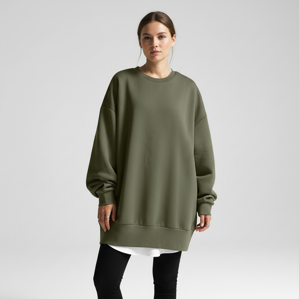 Felpa oversize da donna con scollo rotondo e spalle scese