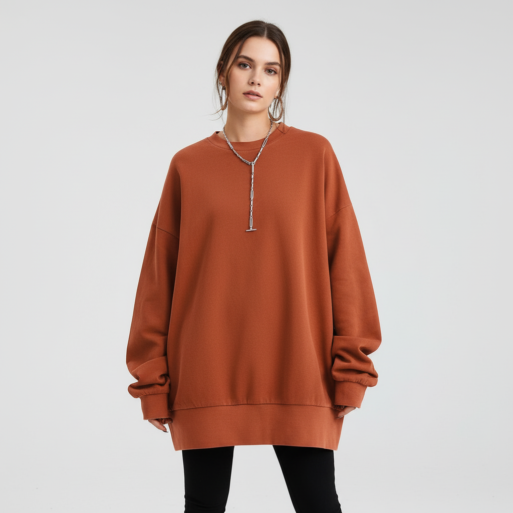 Felpa oversize da donna con scollo rotondo e spalle scese
